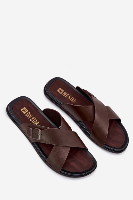 Pantoufles en cuir Mâle avec boucles Big Star RR174077 marron Pantoufles en cuir Mâle avec boucles Big Star RR174077 marron