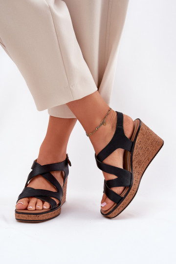 Sandales pour femmes Sur un coin Sergio Leone SK223 couleur noire