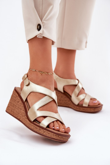 Sandales pour femmes Sur un coin Sergio Leone SK223 couleur dorée