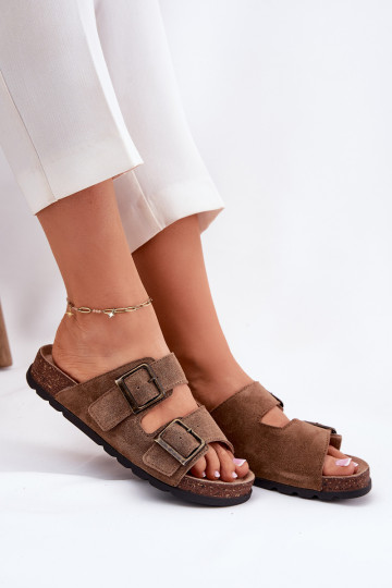 Pantoufles de Suèdes avec boucles Féminin Panto Fino RR267024 marron