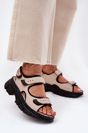 Sandales féminines avec fermeture adhésive, Artiker 56C0471, couleur sable