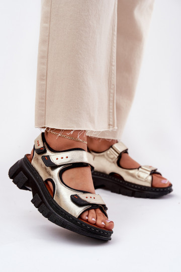 Sandales féminines avec fermeture adhésive, Artiker 56C0469, couleur or 2