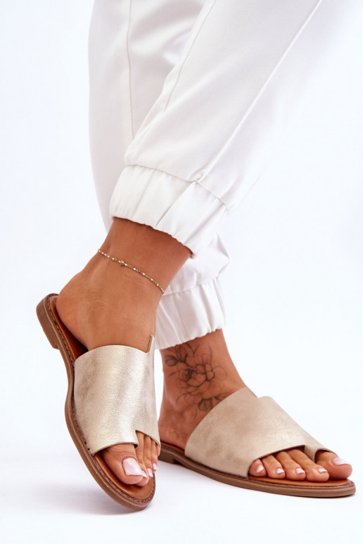 Féminin Pantoufles en cuir Chaussons Doré clair Amite