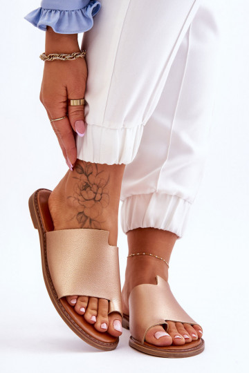Chaussons en cuir féminin, couleur or, « Amite »