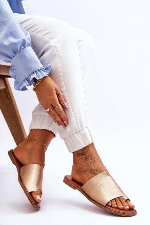 Féminin Pantoufles en cuir Chaussons couleur dorée Amite