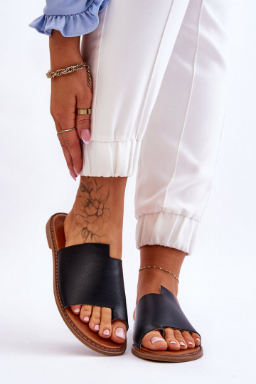 Féminin Pantoufles en cuir Chaussons couleur noire Amite
