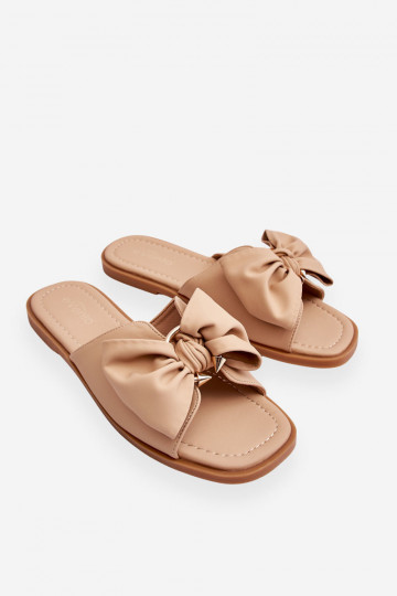 Féminin Pantoufles en cuir avec des rubans beige Becky 2