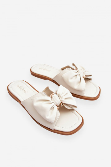 Chaussons en cuir féminin avec des nœuds, couleur blanche, « Becky »