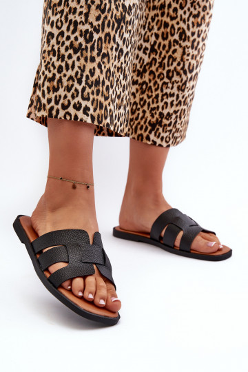 isocèle Pantoufles pour femmes en cuir écologique couleur noire Risamay