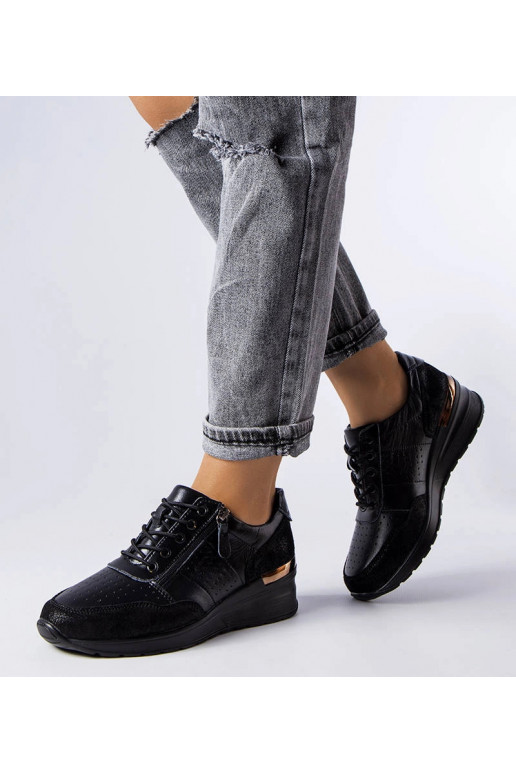 Bottines en cuir ajourées noires, «...