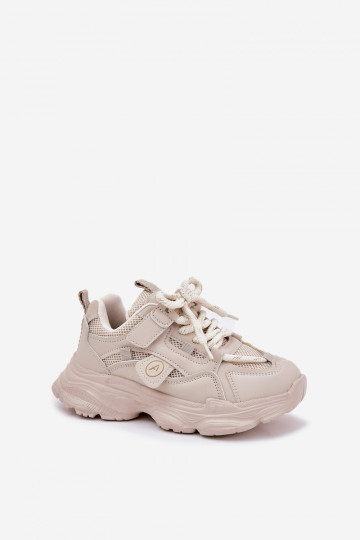 Chaussures modèle baskets Puéril avec une plateforme beige Hanomess