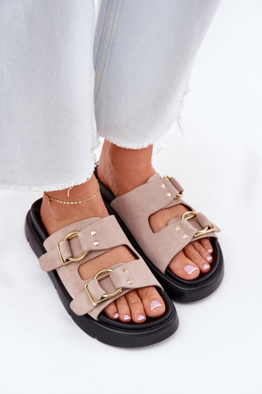 Chaussons femme en daim Avec des décorationsi avec bouclesmi Big Star RR274659 Nuance rose clair