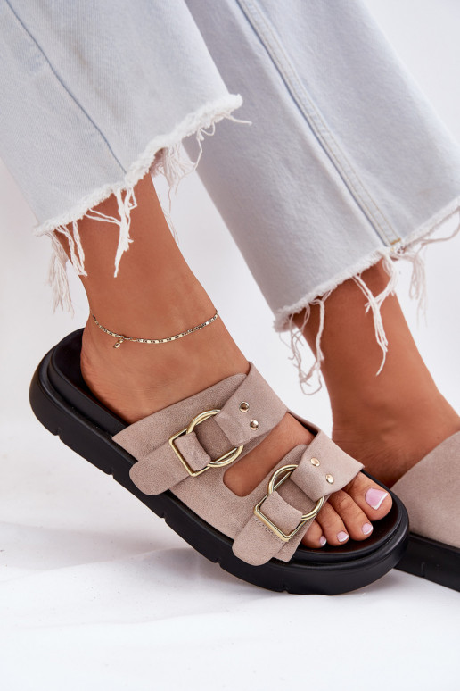 Chaussons femme en daim Avec des décorationsi avec bouclesmi Big Star RR274659 Nuance rose clair