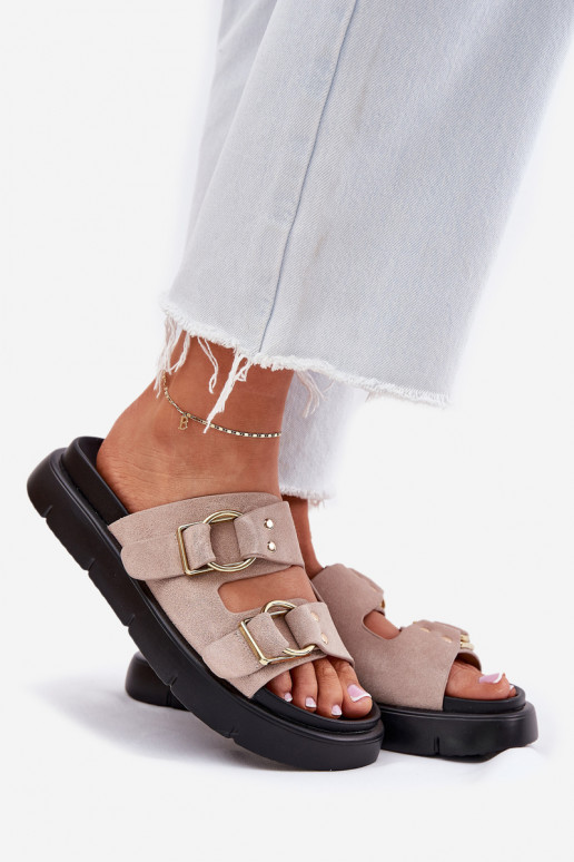 Chaussons femme en daim Avec des décorationsi avec bouclesmi Big Star RR274659 Nuance rose clair