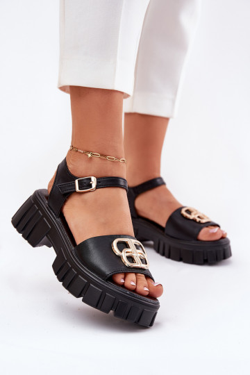 Chaussures noires pour femmes avec détails dorés, Vinceza 79541 2