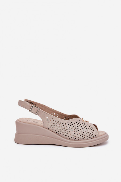 Peau Sandales ajourées Féminin Sur un coin Vinceza 79529 beige
