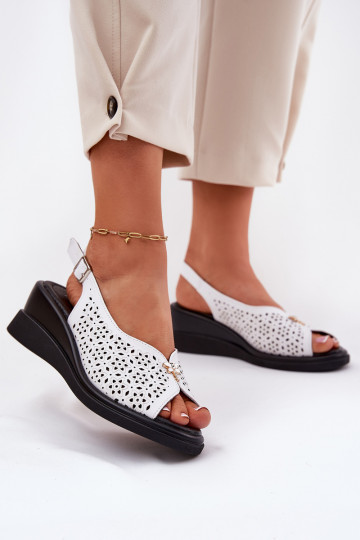 Chaussures en cuir ajourées blanches pour femmes à talons, Vinceza 79529 2