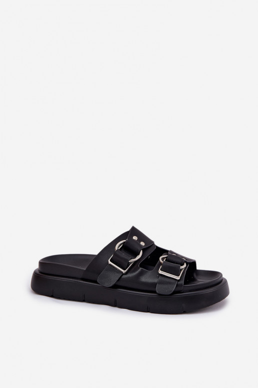 Pantoufles en cuir Féminin Avec des décorationsi avec bouclesmi Big Star RR274658 couleur noire