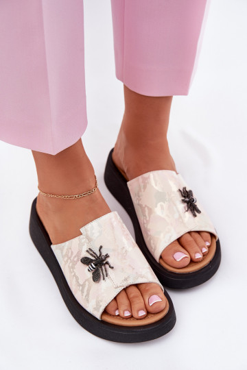 Pantoufles en cuir Féminin Z Broszką Vinceza 66752 beige