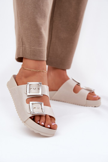 Mules parfumées beige pour femmes avec boucles et paillettes, ZAXY RR285056