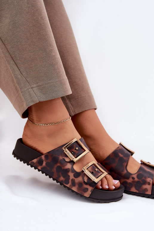 Parfumé Pantoufles pour femmes avec boucles avec des motifs en fourrure de léopard ZAXY RR285059 marron