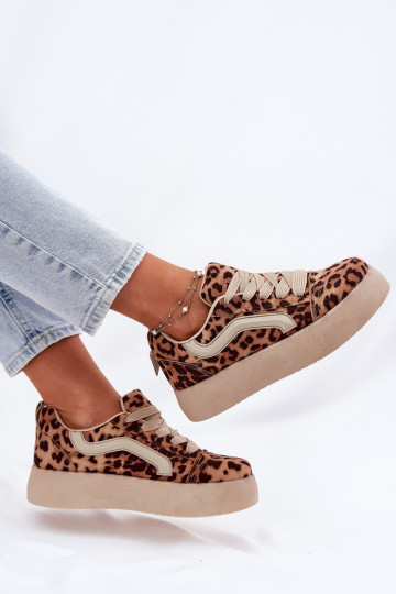 Chaussures modèle baskets Féminin avec une plateforme avec des motifs en fourrure de léopard Tellnira