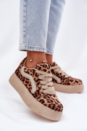 Chaussures modèle baskets Féminin avec une plateforme avec des motifs en fourrure de léopard Tellnira 2