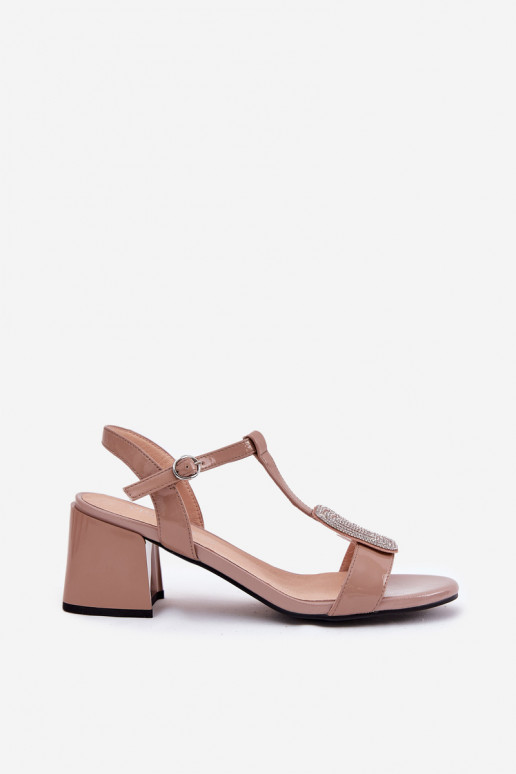 Peau Sandales laquées pour femme avec des talons avec des ornements Vinceza 91134 beige