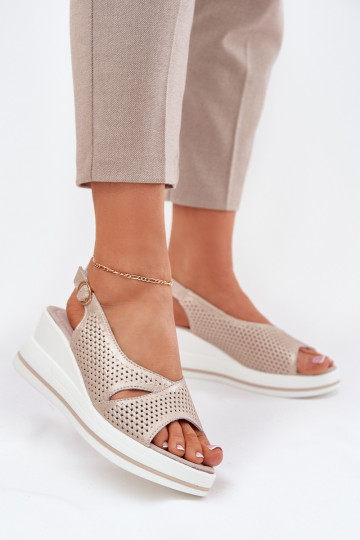 Sandales pour femmes Féminin Sur un coin S.Barski LR51-660 couleur dorée 2