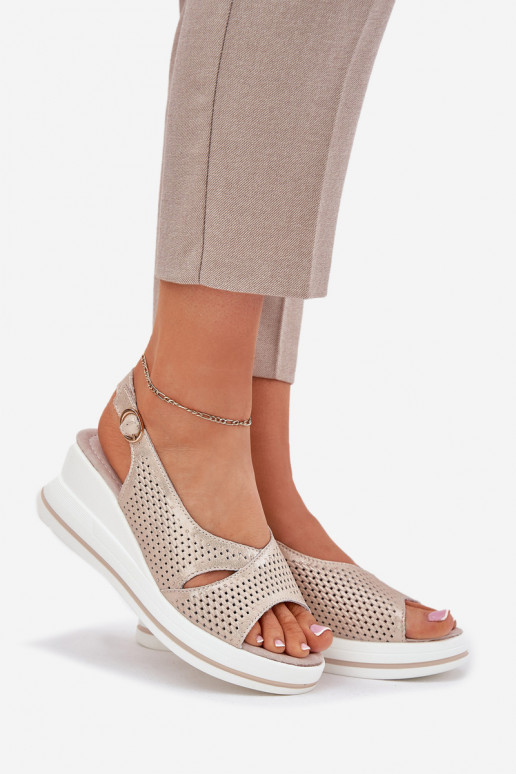 Sandales pour femmes Féminin Sur un coin S.Barski LR51-660 couleur dorée