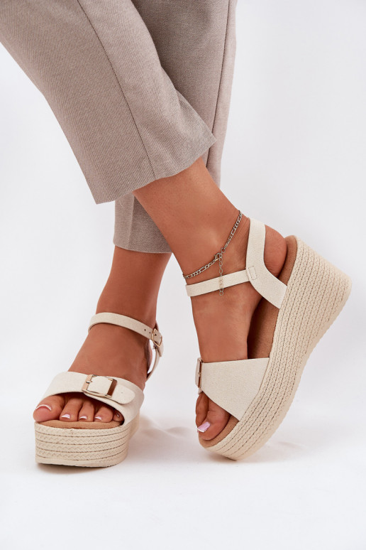 Sandales pour femmes Sur un coin avec boucles beige Liniella Sandales pour femmes Sur un coin avec boucles beige Liniella