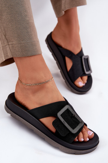 Parfumé Pantoufles pour femmes décorer avec boucles ZAXY RR285078 couleur noire