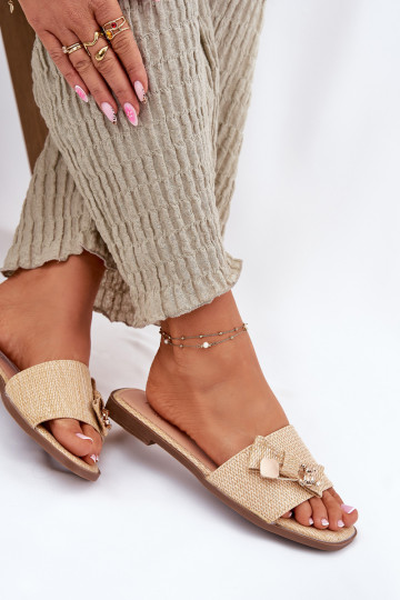 Chaussons pour femmes sable avec larges talons et nœuds, « Sallariela »