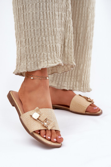 Pantoufles pour femmes avec des talons larges avec des rubans beige Sallariela 2