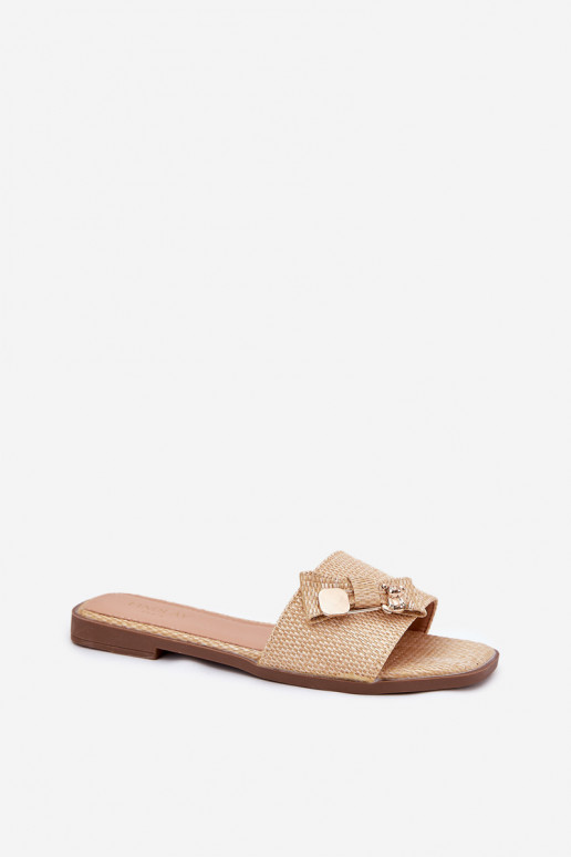 Pantoufles pour femmes avec des talons larges avec des rubans beige Sallariela