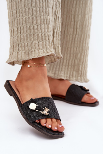 Chaussons pour femmes noirs avec larges talons et nœuds, « Sallariela »