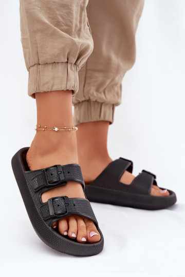 Pantoufles pour femmes avec une plateforme avec boucles couleur noire Nitiana 2
