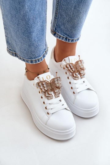 Chaussures modèle baskets Féminin avec une plateforme Z Papillonsm Blanc-couleur dorée Activéritevia