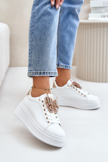 Chaussures modèle baskets Féminin avec une plateforme Z Papillonsm Blanc-couleur dorée Activéritevia 2