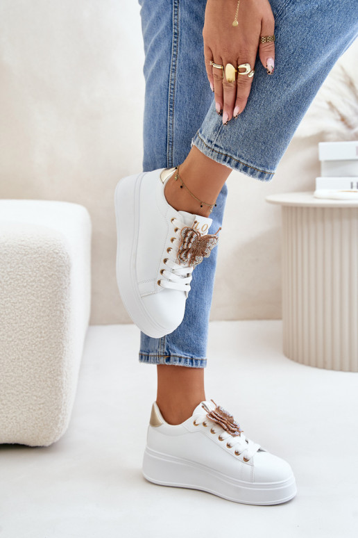 Chaussures modèle baskets Féminin avec une plateforme Z Papillonsm Blanc-couleur dorée Activéritevia