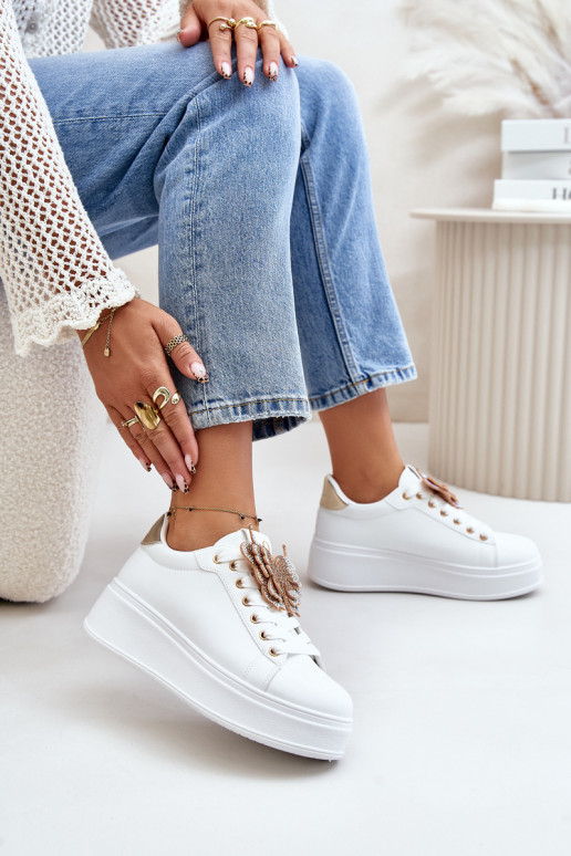 Chaussures modèle baskets Féminin avec une plateforme Z Papillonsm Blanc-couleur dorée Activéritevia