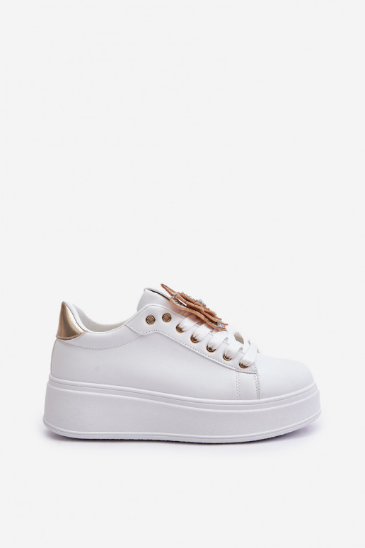 Chaussures modèle baskets Féminin avec une plateforme Z Papillonsm Blanc-couleur dorée Activéritevia