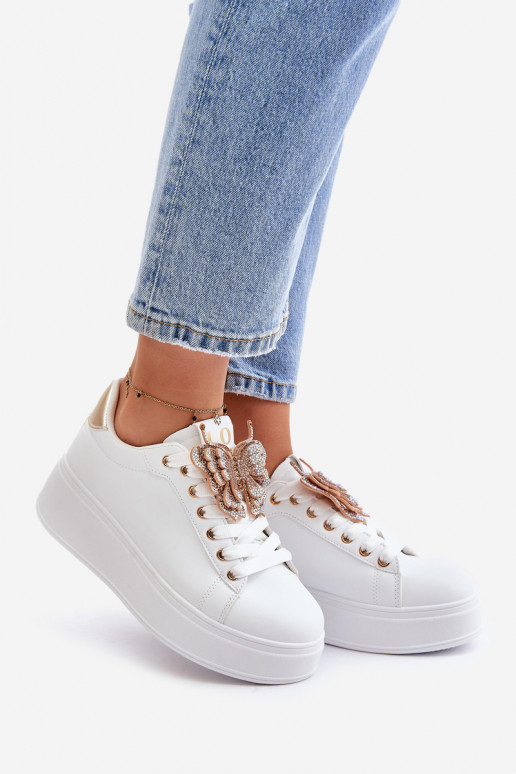 Chaussures modèle baskets Féminin avec une plateforme Z Papillonsm Blanc-couleur dorée Activéritevia