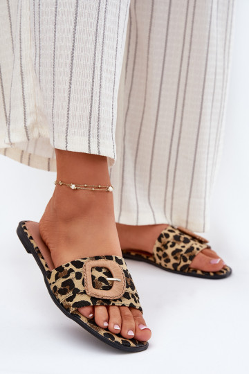 isocèle Pantoufles pour femmes décorer avec boucles avec des motifs en fourrure de léopard Clariola 2