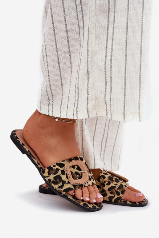 isocèle Pantoufles pour femmes décorer avec boucles avec des motifs en fourrure de léopard Clariola