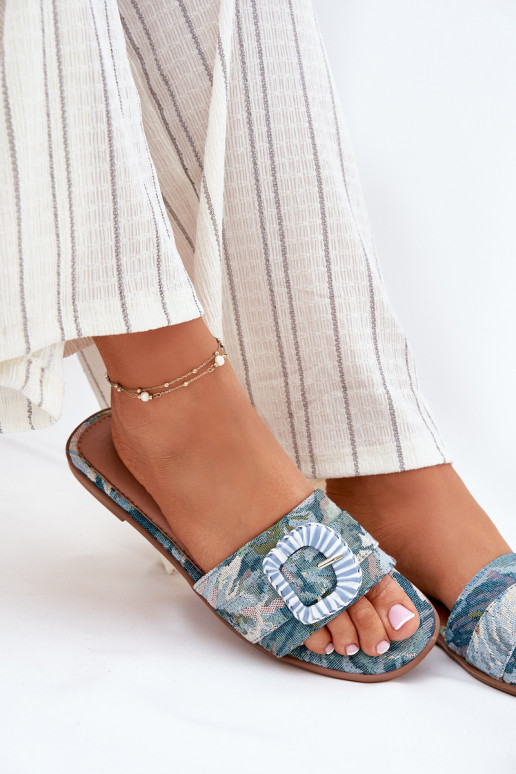 isocèle Pantoufles pour femmes décorer avec boucles couleur bleue Clariola