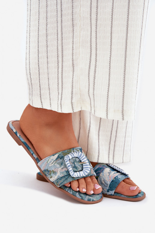 isocèle Pantoufles pour femmes décorer avec boucles couleur bleue Clariola