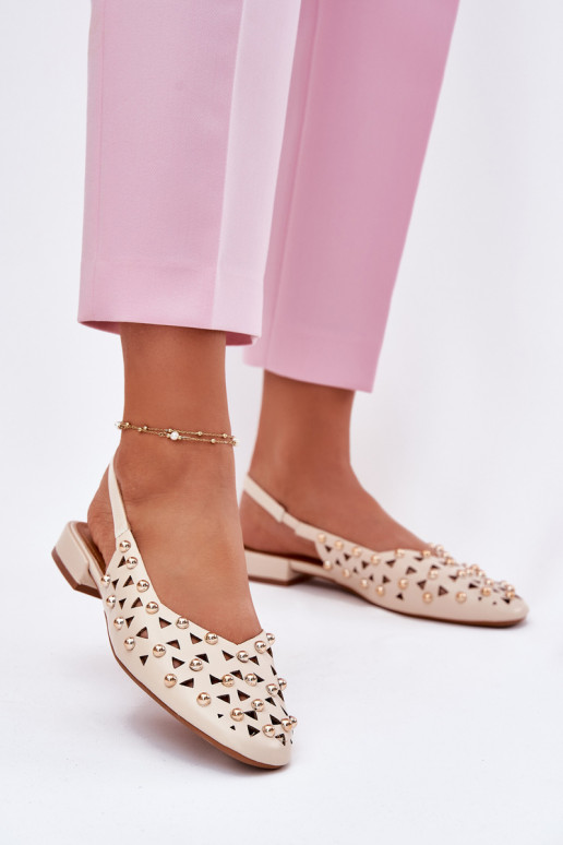 Décoré Ballerines avec des talons larges beige Nilarisela