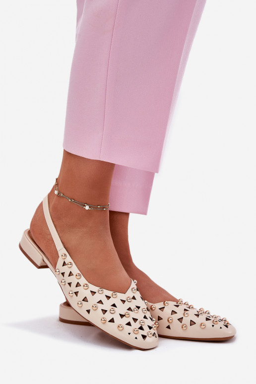 Décoré Ballerines avec des talons larges beige Nilarisela