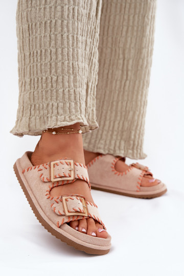 Pantoufles pour femmes avec boucles I Ozdobnym Obszyciem beige Visley